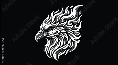 Stylized Eagle Head with Fiery Mane Illustration.