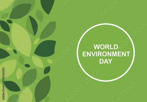 World environment day logo on green background with leaf pattern