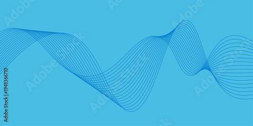 Abstract blue flowing wave lines on light blue background, modern digital technology wave pattern for web banner
