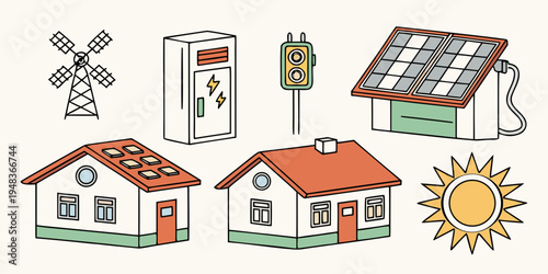 houses and renewable energy sources Vector