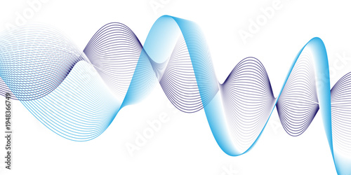Abstract blue and purple wavy line background, digital flowing fluid wave mesh for technology and science banners