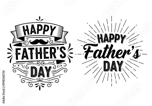 Happy fathers day black and white illustrations