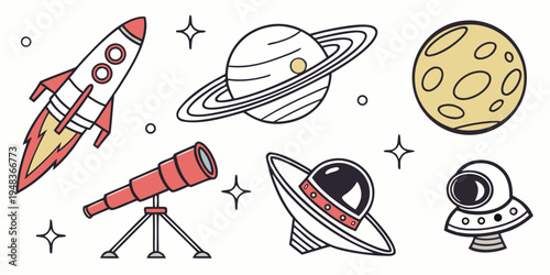 a set of space related objects and characters Vector