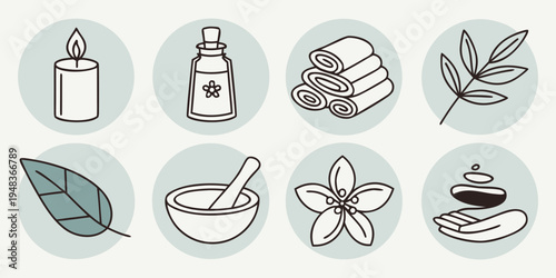 a set of eight icons related to natural skincare products Vector