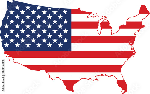United States of America map silhouette vector with American flag pattern, patriotic design for national holidays and political themes
