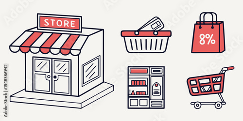 a store with shopping icons including a basket and cart Vector