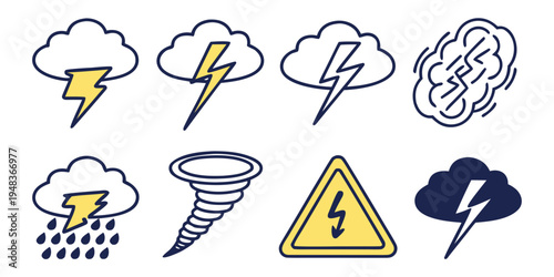 weather icons including lightning and tornado symbols Vector