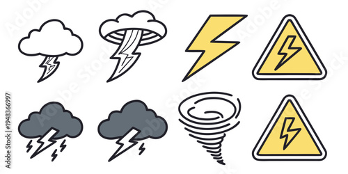 weather warning icons including lightning and tornado symbols Vector