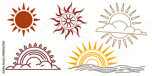 a set of weather icons including sun and clouds Vector