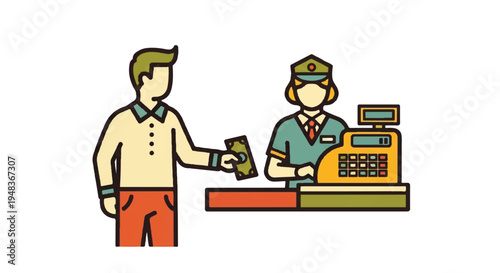 Customer paying at checkout counter illustration