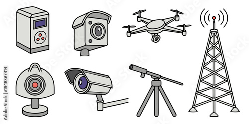 a collection of surveillance and communication devices Vector