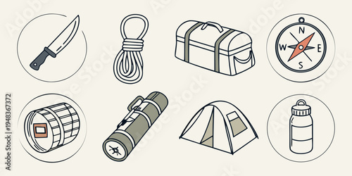 a collection of camping and outdoor icons Vector