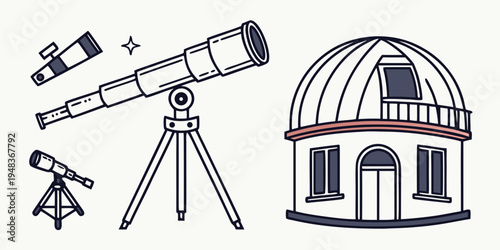 telescopes and observatory building Vector