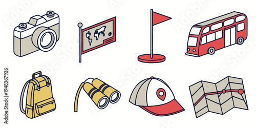 a collection of travel and tourism related items Vector