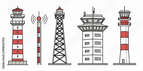 four different types of lighthouses are shown Vector