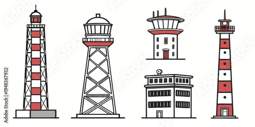 a set of different lighthouses and a keeper's house Vector