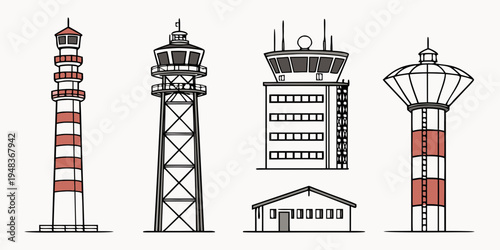 a set of different types of lighthouses and towers Vector