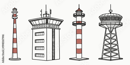 four different types of lighthouses are shown Vector