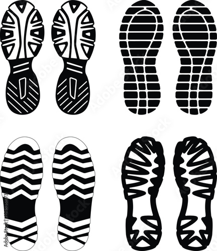 Shoe Sole Prints Set Vector Footwear Tread Pattern Footprint Silhouette Collection