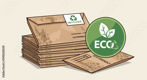 A stack of eco-friendly brown paper envelopes with a prominent ECO badge.