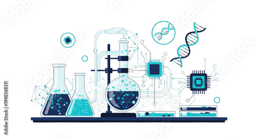 Modern scientific laboratory research concept with advanced technology and biotechnology elements