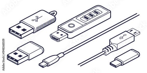 a collection of electronic connectors and adapters Vector