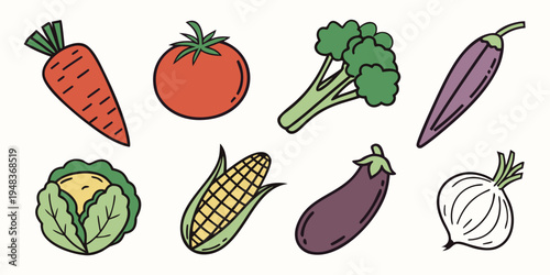 a group of colorful vegetables Vector