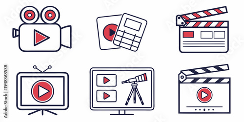 a set of video production icons with play buttons Vector