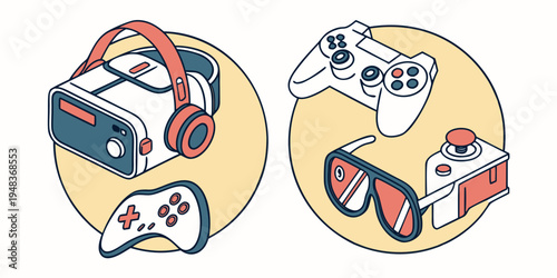 a couple of gaming controllers with a headset Vector