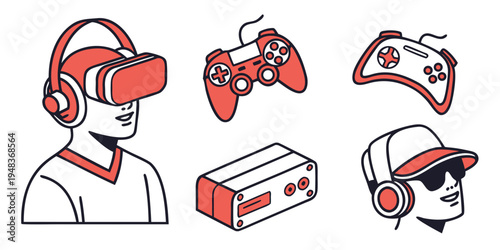 a set of virtual reality gaming icons Vector
