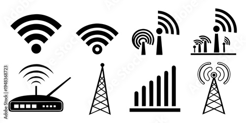 a collection of wireless network and communication symbols Vector