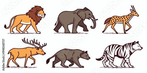 a group of wild animals walking in a line Vector