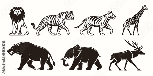 a group of wild animals walking in a line Vector