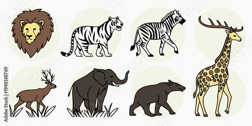 a collection of safari animal icons Vector