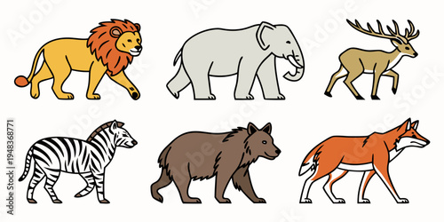 a group of wild animals walking Vector