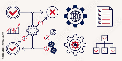 a flowchart with gears and checkmarks Vector