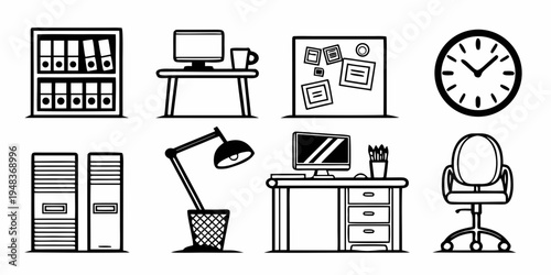 a collection of office items and furniture Vector