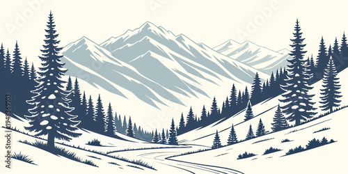 snowy mountain landscape with trees Vector