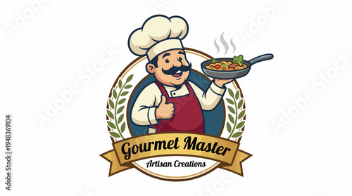 A friendly chef logo capturing the essence of gourmet cooking and culinary excellence, perfect for restaurants, catering services, or cooking schools.