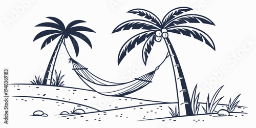 a hammock between two palm trees on a beach Vector
