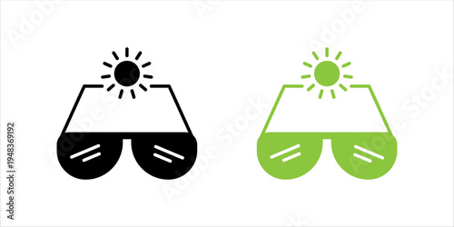 Minimal line icon set. of sunglasses with sun representing summer season, UV protection, sunny weather, vacation lifestyle, and outdoor activities.