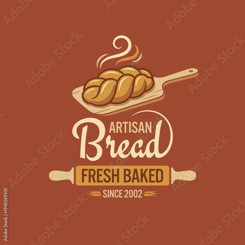A beautifully crafted logo showcasing artisan bread on a wooden board, evoking warmth, comfort, and the joy of freshly baked goods that brings people together.