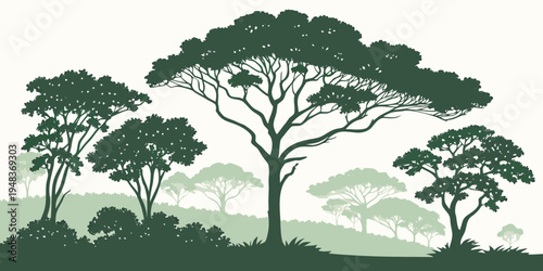 a group of trees on a hill Vector