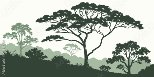 a group of trees on a hill Vector