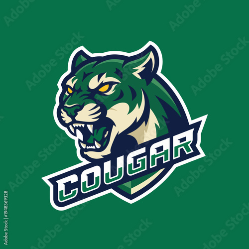 This vibrant logo features a fierce cougar head, showcasing its powerful gaze and sharp teeth against a striking green background, symbolizing strength and agility.