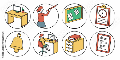 a collection of icons representing office and school supplies Vector