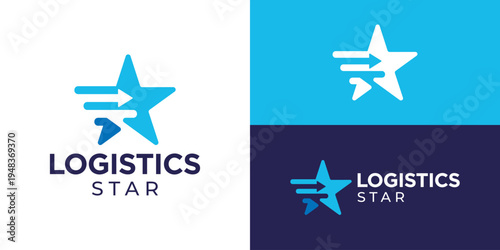 Creative simple logistics star logo template. Abstract star with arrow fast symbol logistic express logo design vector illustration.
