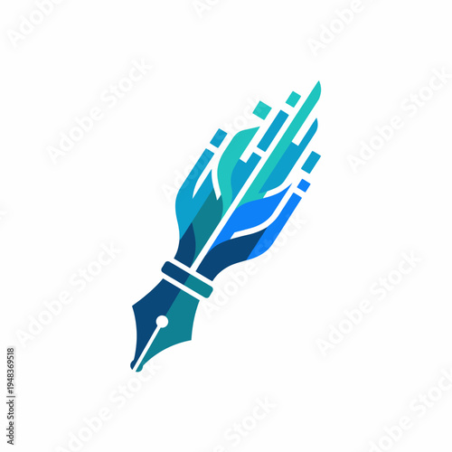 A stylized illustration of a hand holding a pen nib, symbolizing creativity, writing, and artistic expression in a visually appealing modern color palette.