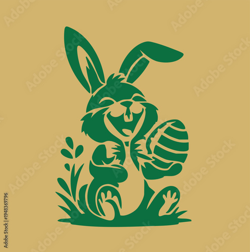 Happy Easter Bunny Holding an Egg Illustration