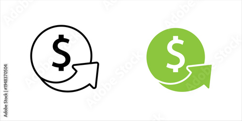 Line icon set. illustration of dollar coin with arrow representing financial transactions, digital payments, money transfer, and online banking operations.